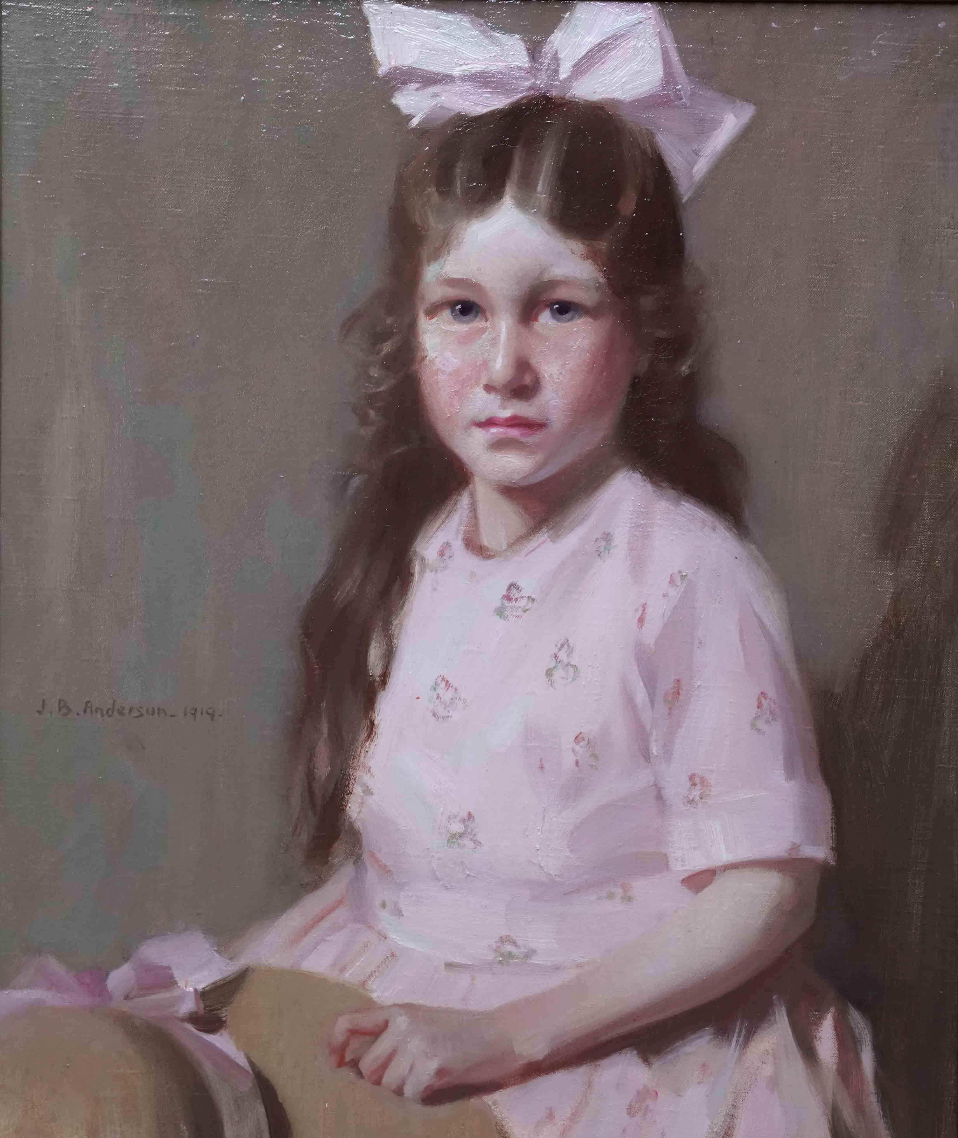 Portrait d'une fille au chapeau écossais 1919, peinture à l'huile d'un artiste d'Édimbourg - Painting de James Bell Anderson