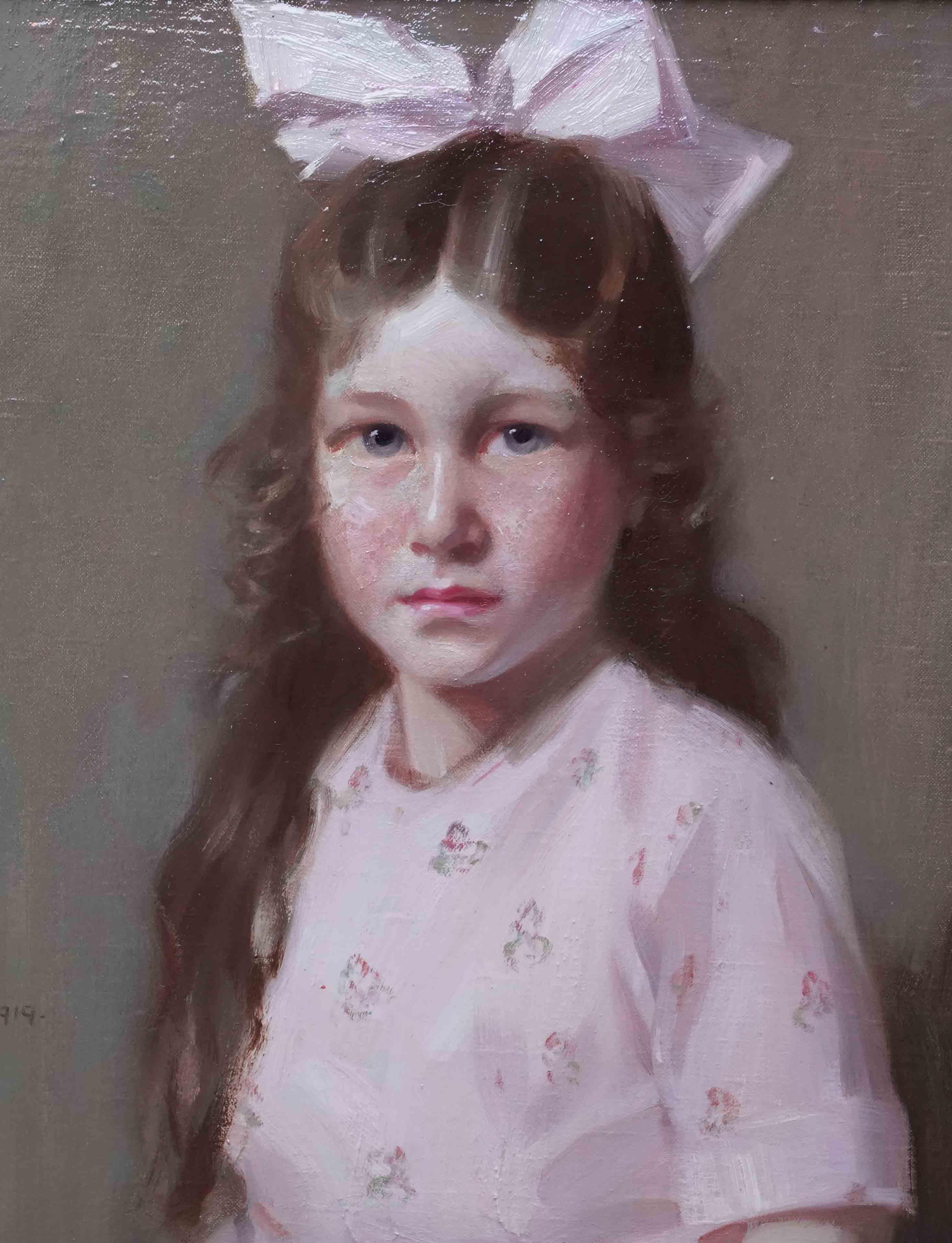 Portrait of a Girl with Hat - Scottish 1919 art oil painting Edinburgh artist For Sale 1