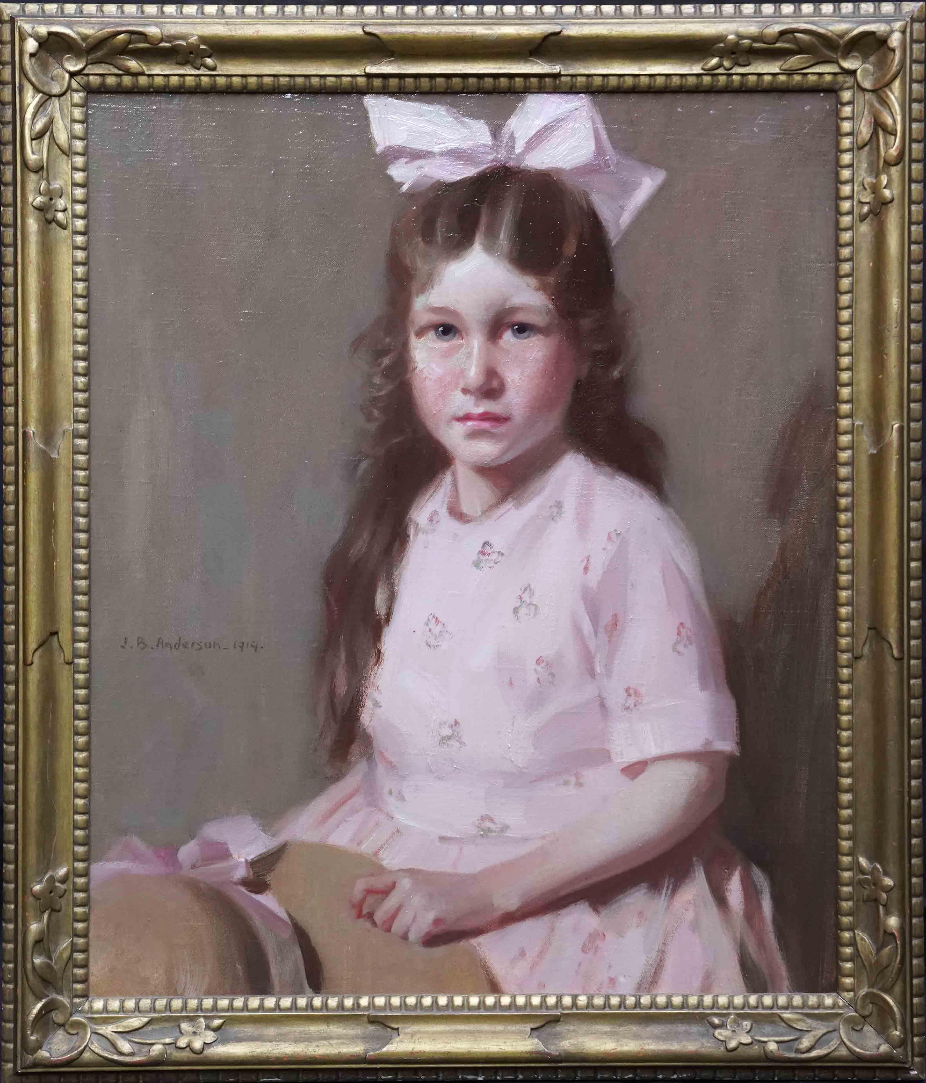 Portrait Painting James Bell Anderson - Portrait d'une fille au chapeau écossais 1919, peinture à l'huile d'un artiste d'Édimbourg
