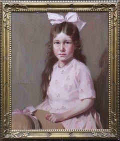 Portrait of a Girl with Hat - Scottish 1919 art oil painting Edinburgh artist