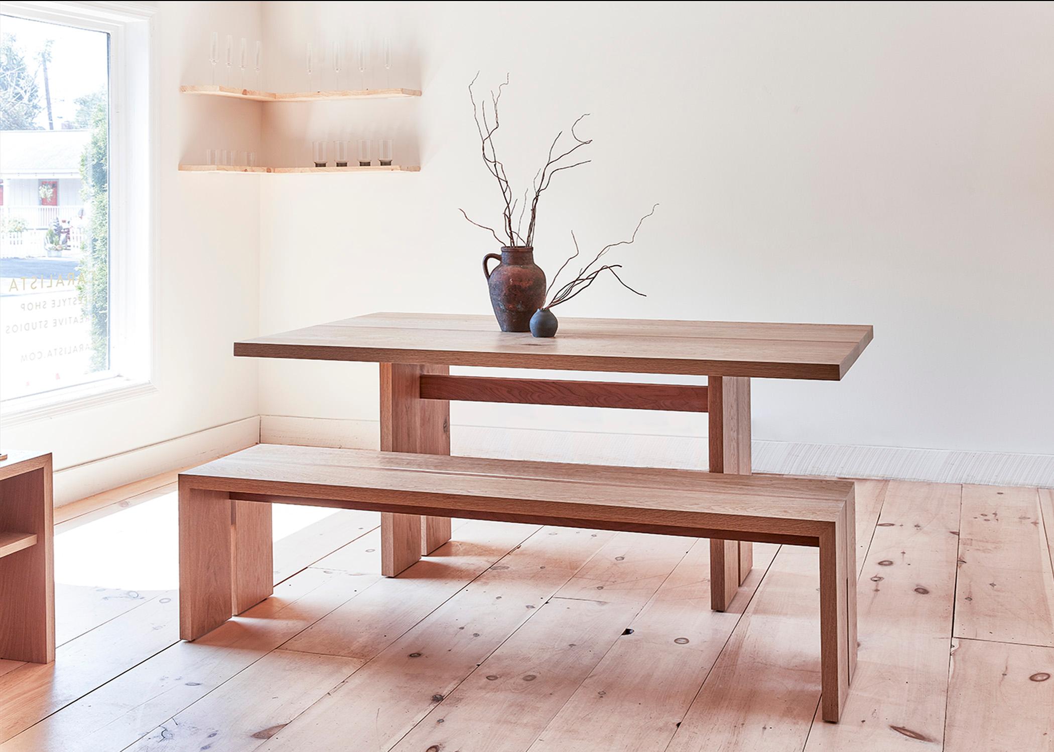 Long James Bench, Solid Oak and Walnut by Lynnea Jean In New Condition For Sale In Venice, CA