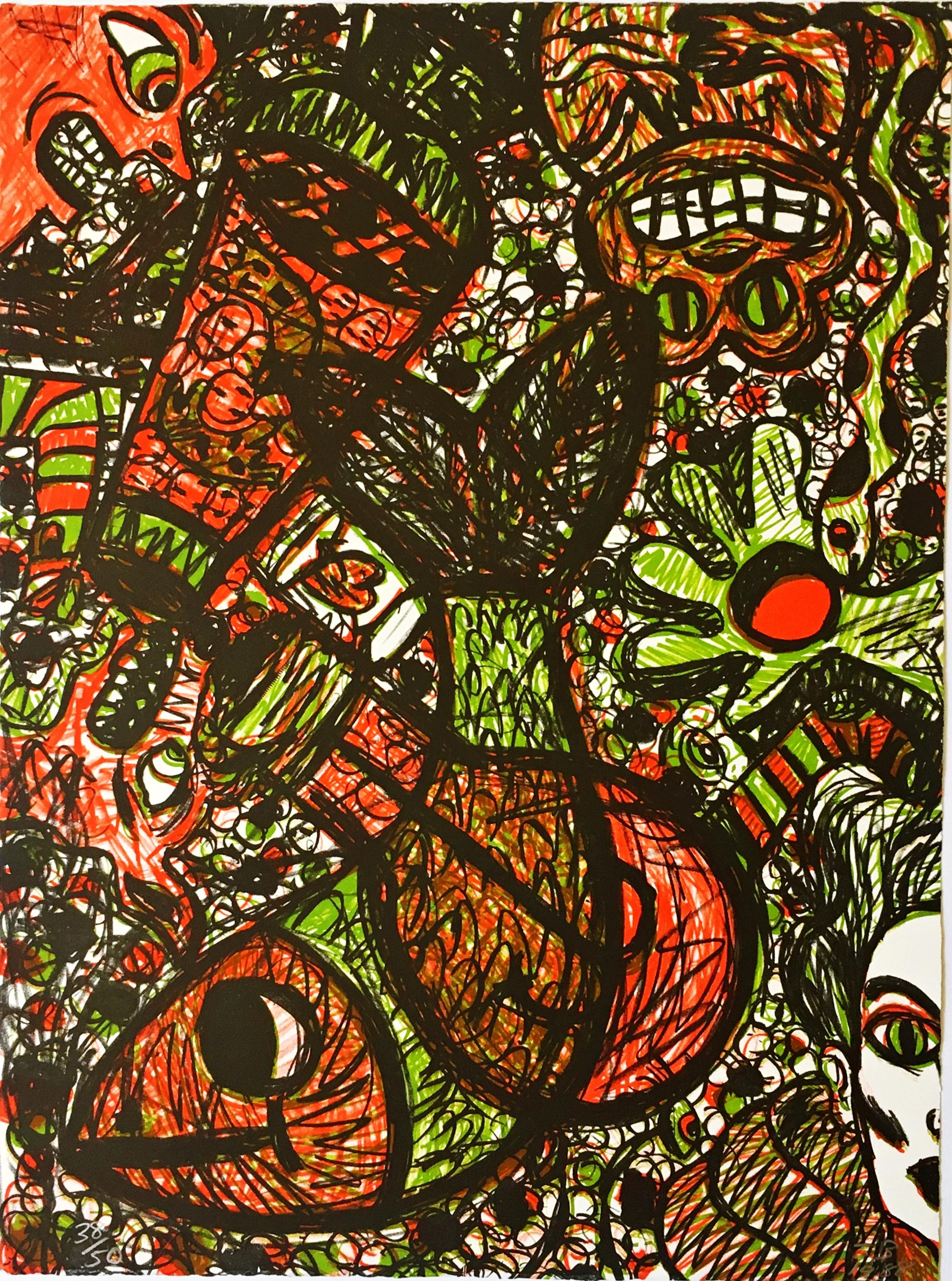 Untitled, expressionistic woodcut print, from the Art Against AIDS Portfolio