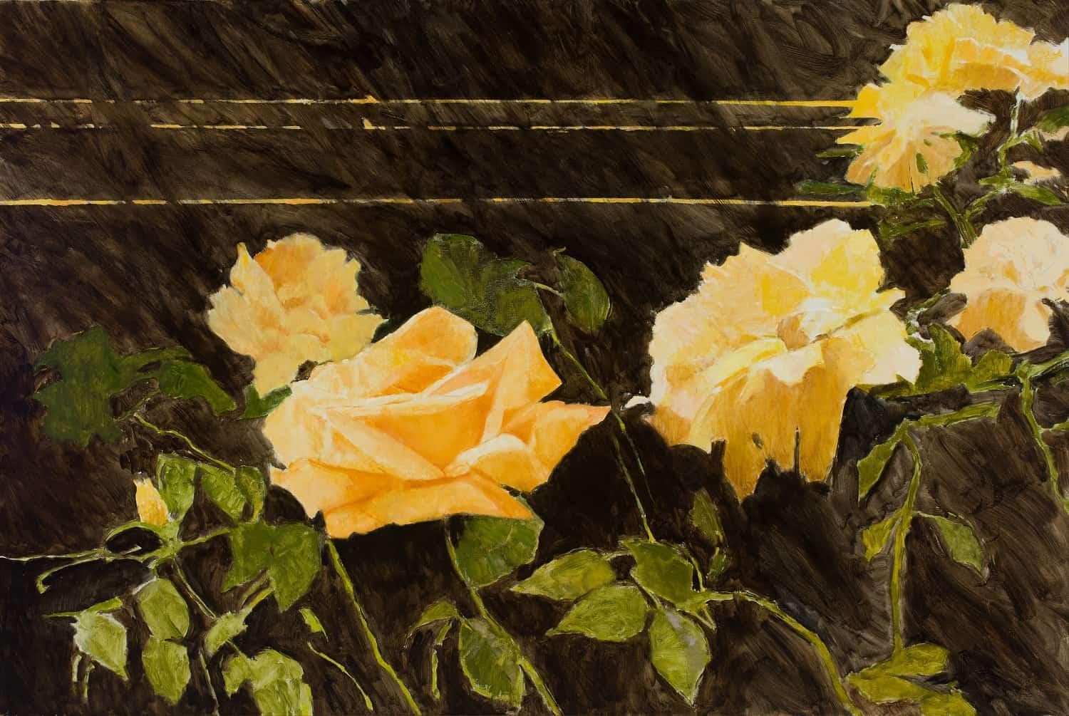 Yellow Roses in spring landscape hand painted Dream-art Oil painting Elena-m 
