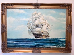 James Blade - Majestic Tall Ship Original Oil Painting on canvas – Gold Frame