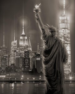 Blick auf Manhattan vom Upper Harbor (New York City Skyline & The Statue of Liberty)