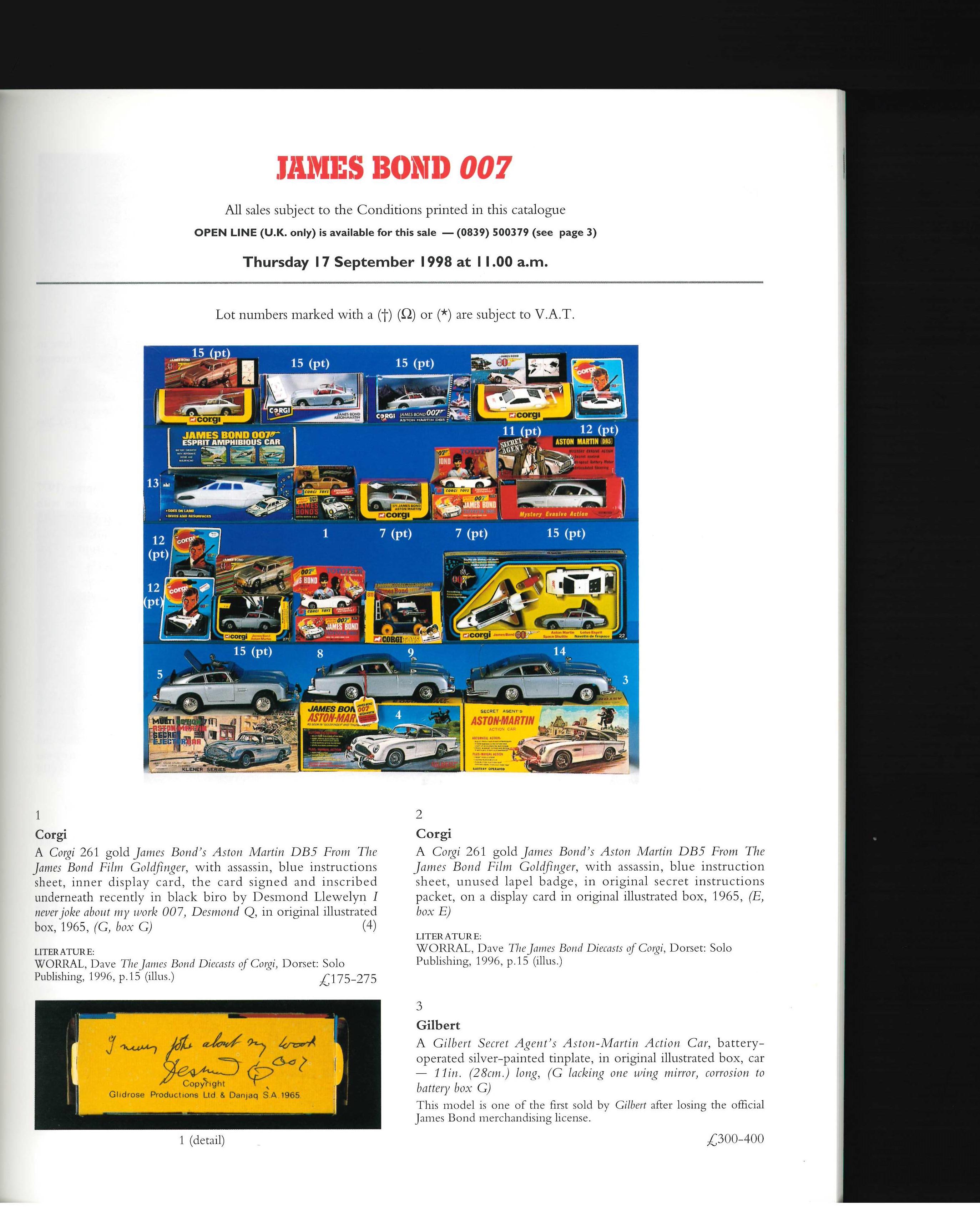 James Bond 007, Catalogue de vente Christies de septembre 1998 (livre) Bon état - En vente à North Yorkshire, GB