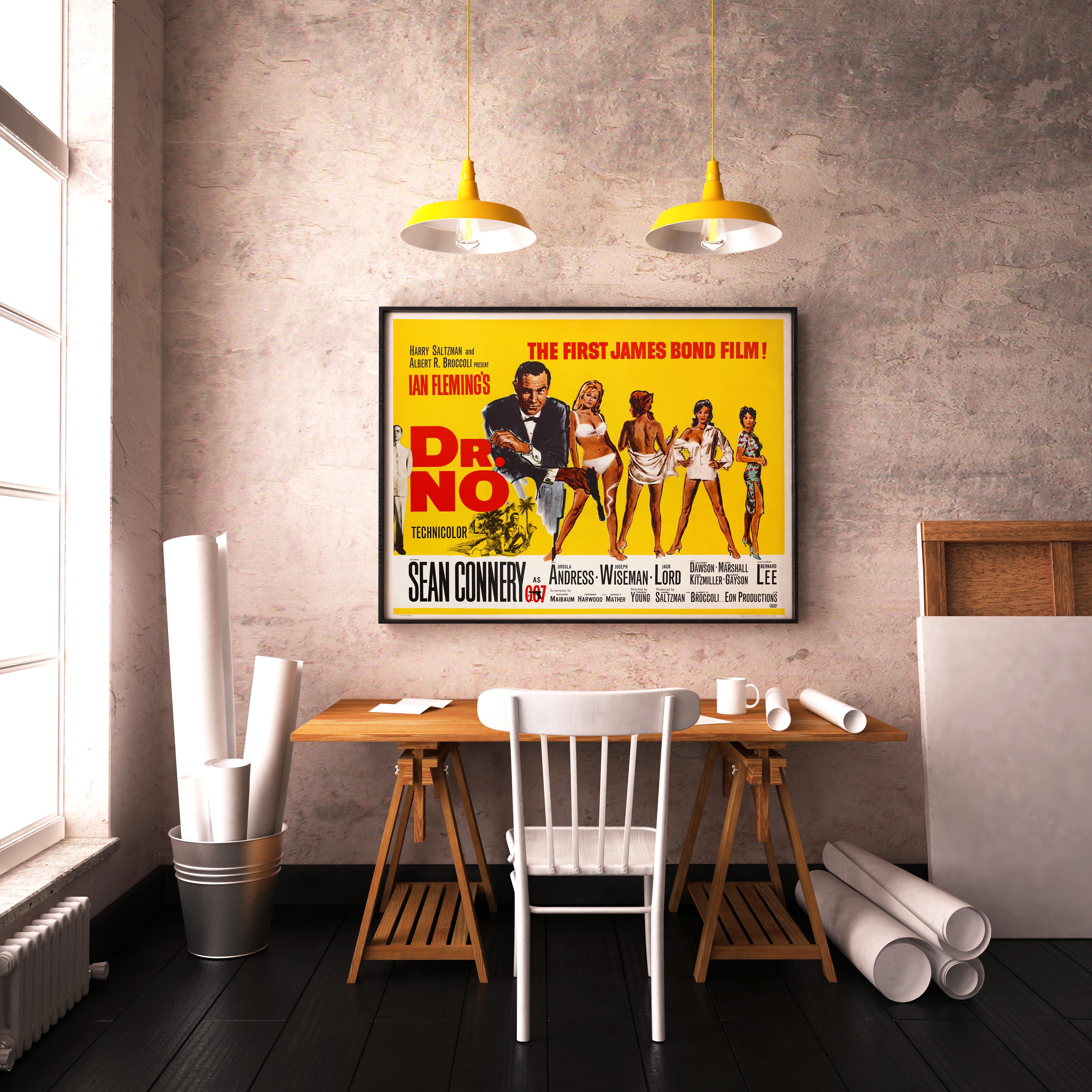 Mid-Century Modern James Bond 'Dr. No' Original Vintage British Quad Movie Poster, 1962 For Sale