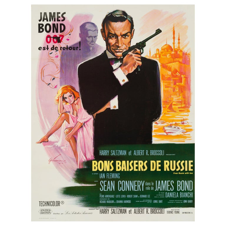 James Bond From Russia With Love Vintage French Movie Poster By Grinsson 1963 At 1stdibs