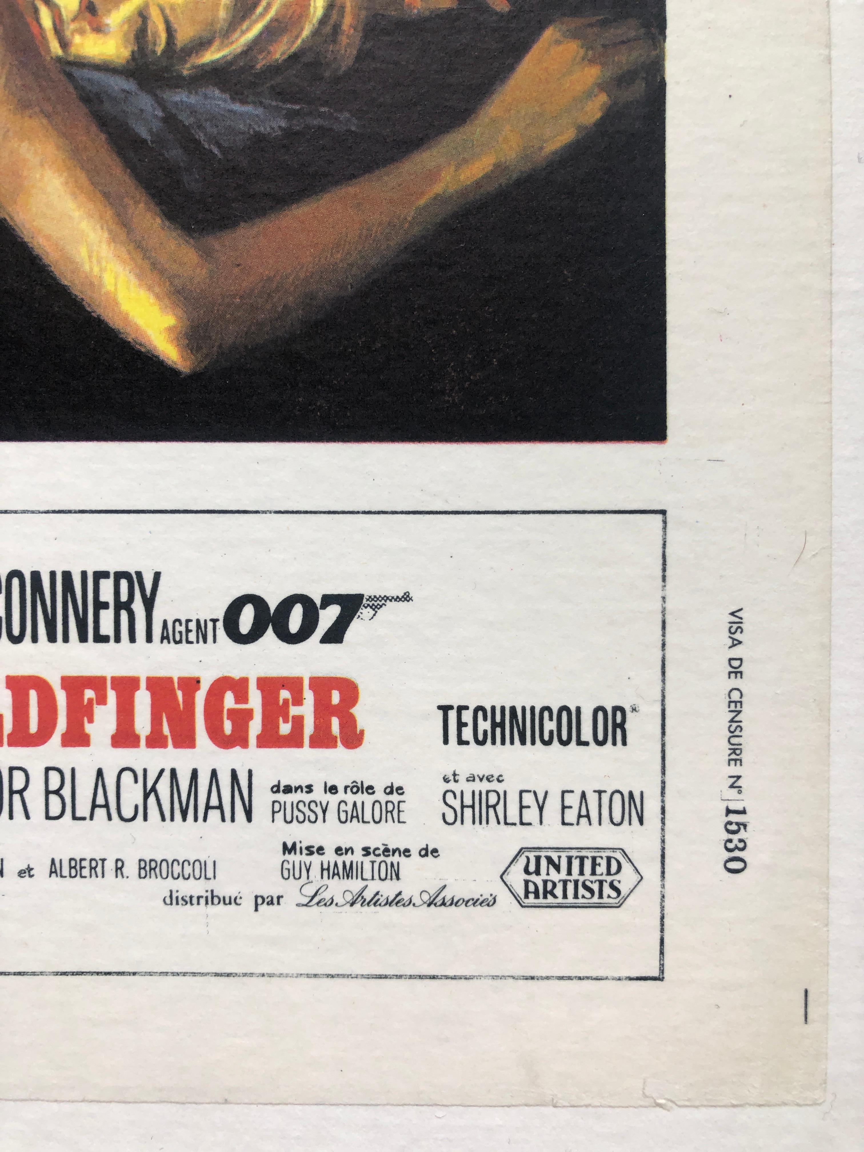 James Bond 'Goldfinger' Original Vintage French Movie Poster, 1965 1