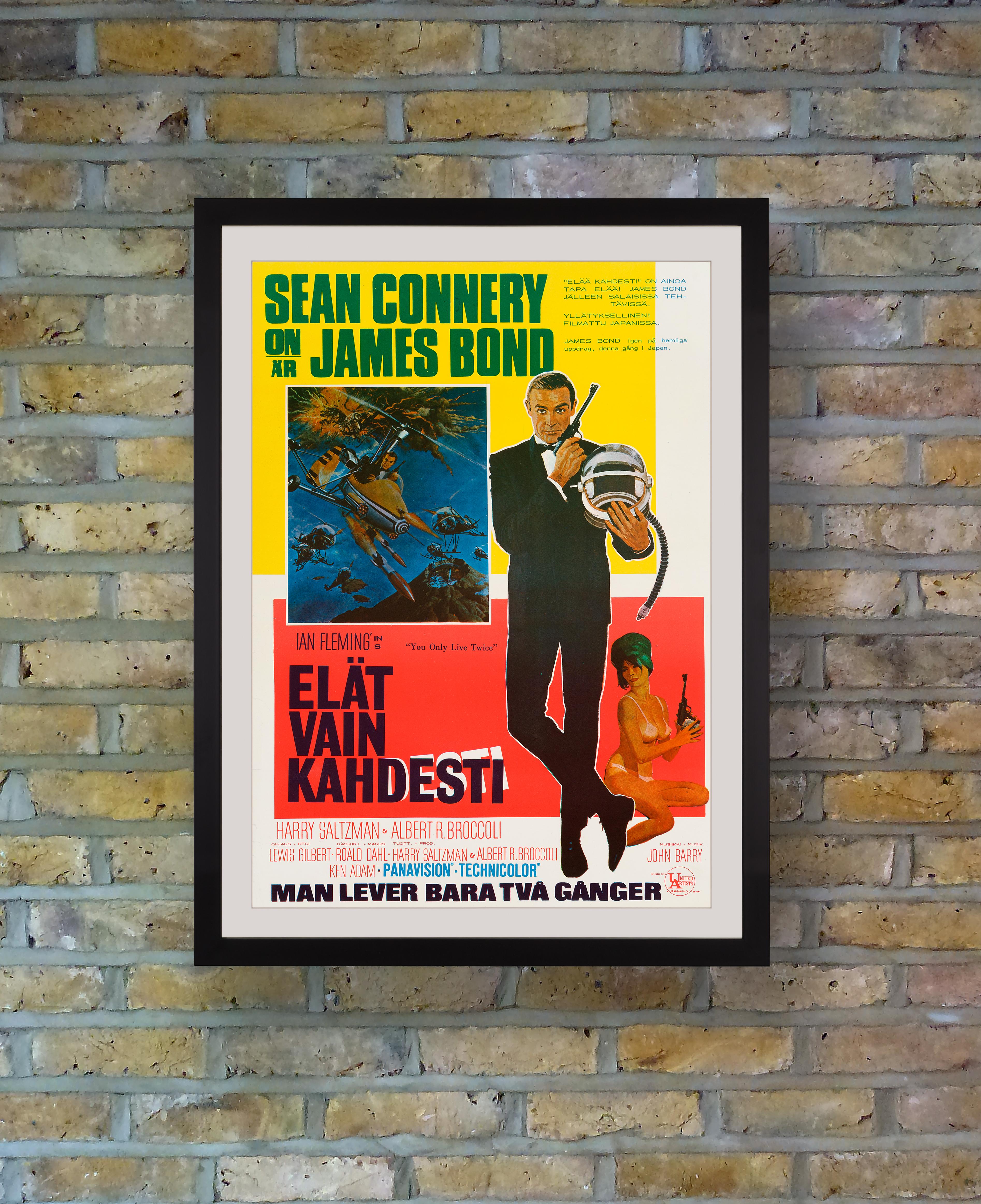 An exceedingly rare poster for the original Finnish release of 'You Only Live Twice,' the fifth film in EON Productions' James Bond series and the last of Sean Connery's first stint starring as the suave secret agent. It was announced during filming