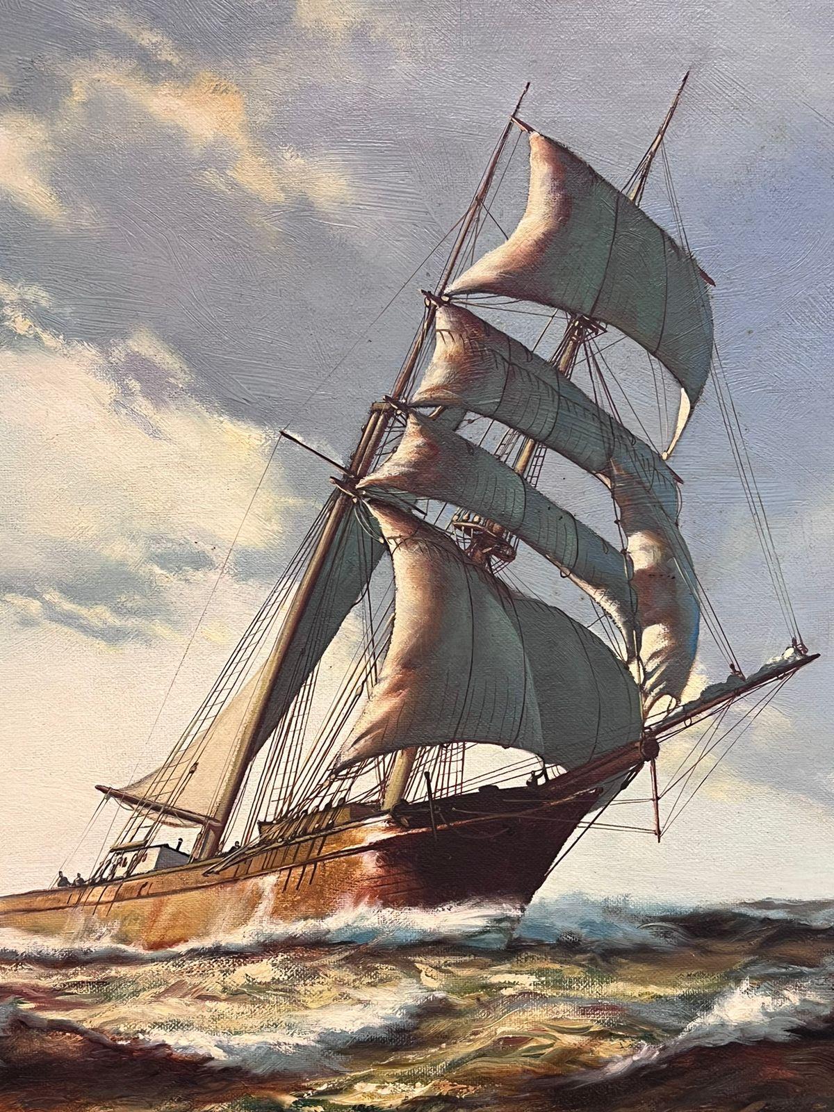 Classic Tall Sailing Ship on High Seas Sunrise Golden Dawn British Marine Oil 2