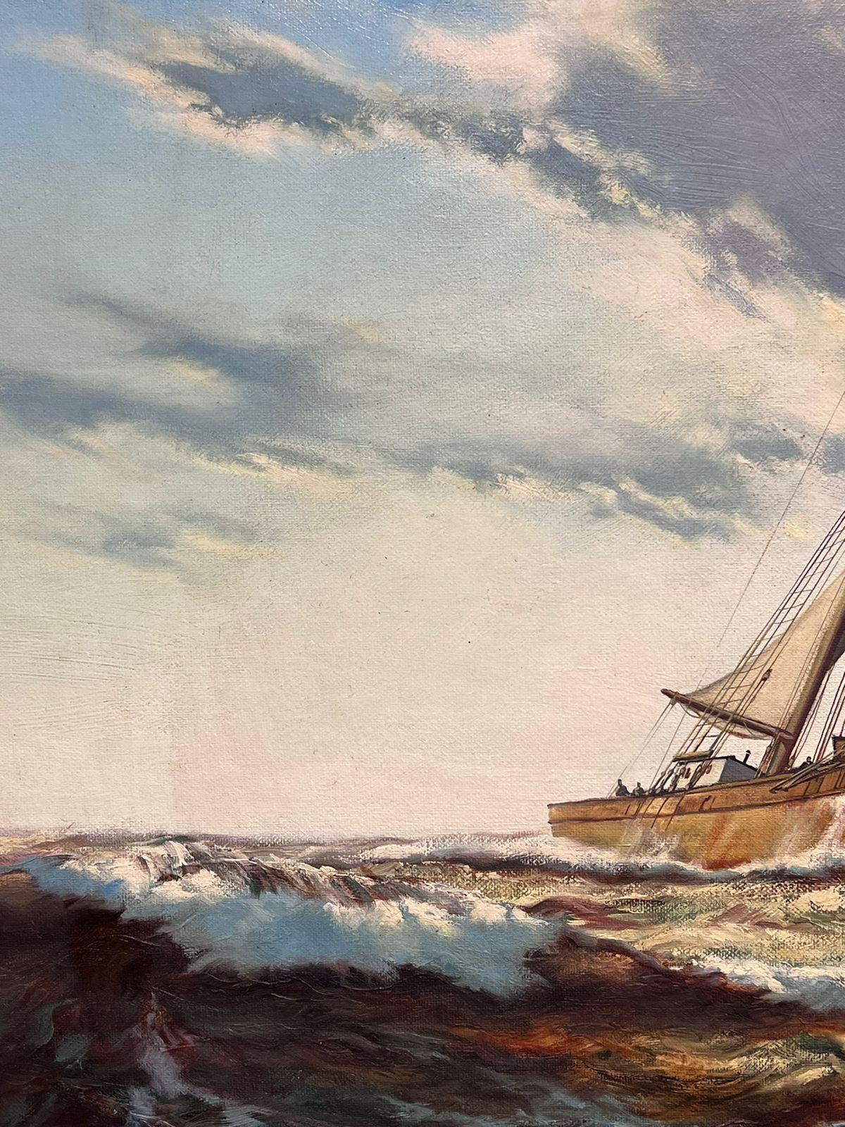 Classic Tall Sailing Ship on High Seas Sunrise Golden Dawn British Marine Oil 4