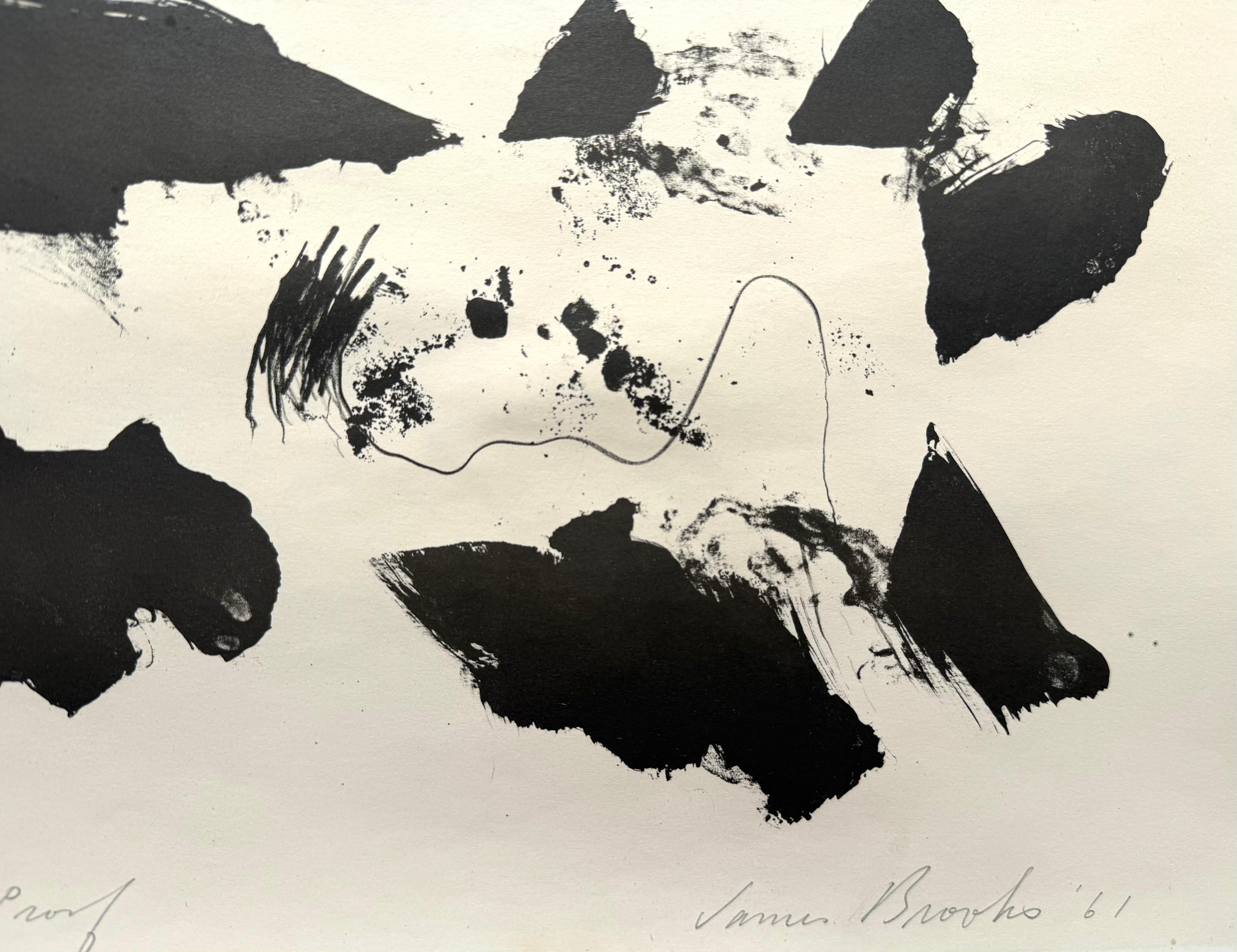 Lithographie abstraite originale en noir et blanc sur papier d'archives de l'artiste moderniste américain bien connu, James Brooks.  Signé au crayon par l'artiste et daté 1961 en bas à droite.  Inscription au crayon en bas à gauche 