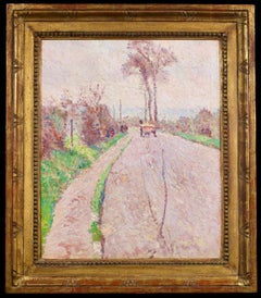 Horse & Cart on a Country Lane - Impressionist Landscape Oil by James Brown