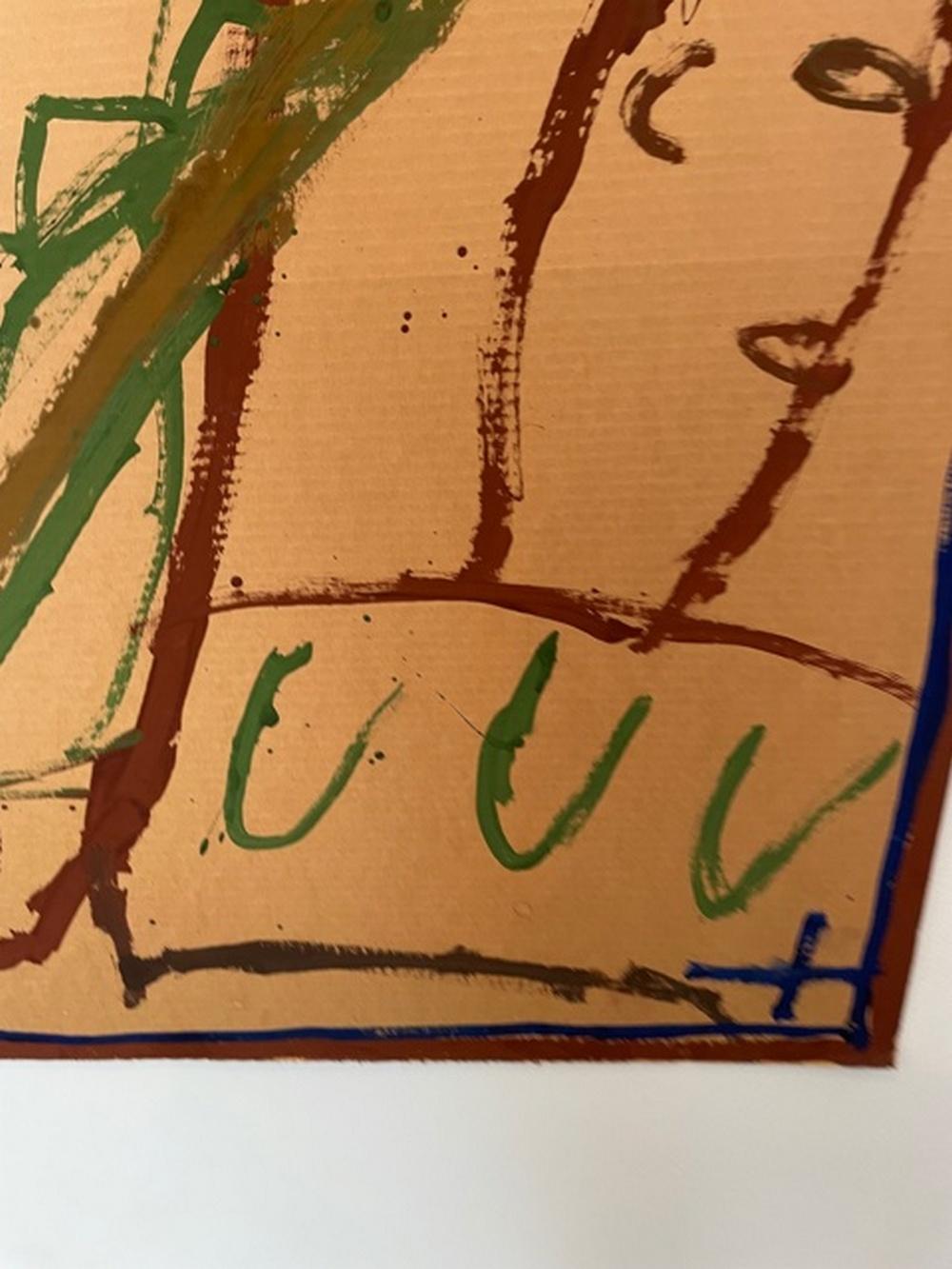 Dipinto originale a tempera su cartone di James Brown del 1982 circa. Faccia primitiva delimitata da facce multiple più piccole. Firmato e datato 1982 New York sul retro. James Brown è nato in California ed è morto in Messico nel 2020. 56