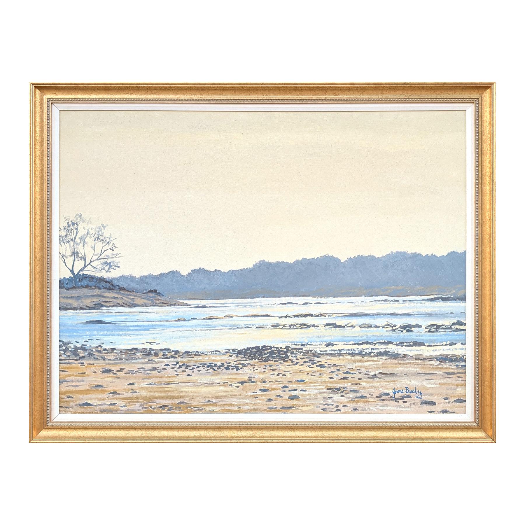 Impressionist Style Pastell Blau Texas Hill Country Landschaft Gemälde von einem Fluss – Painting von James Busby