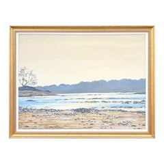 Impressionist Style Pastell Blau Texas Hill Country Landschaft Gemälde von einem Fluss