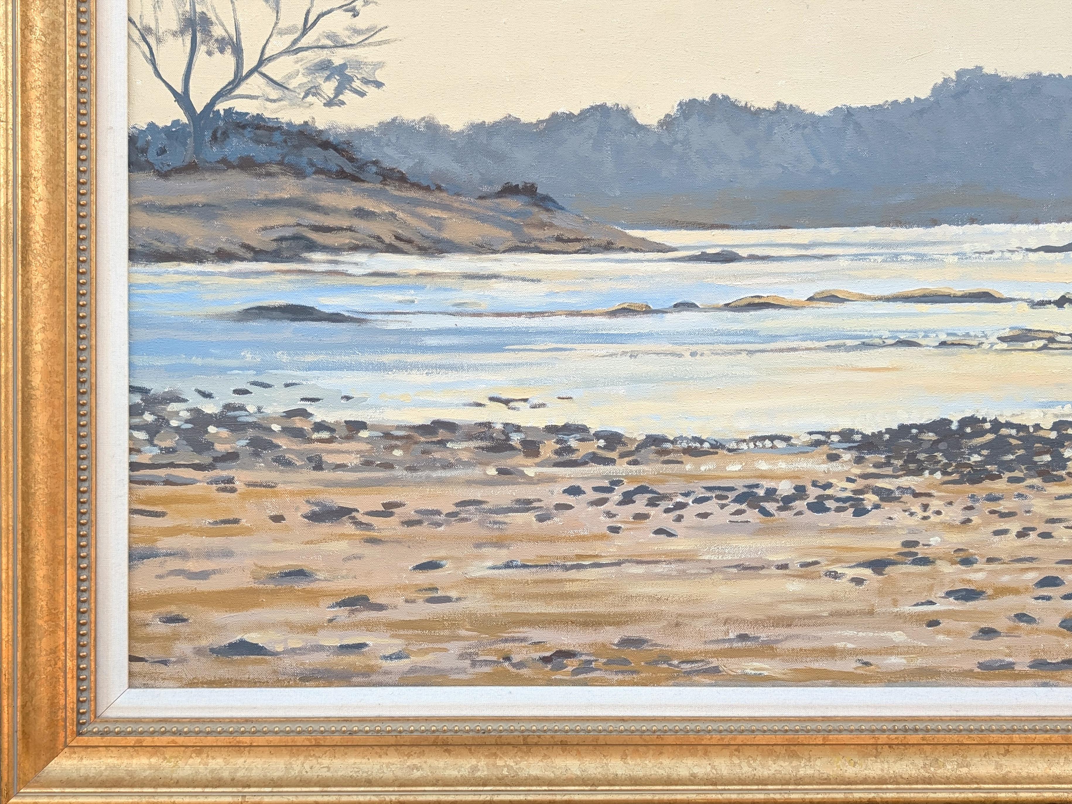 Impressionist Style Pastell Blau Texas Hill Country Landschaft Gemälde von einem Fluss im Angebot 1