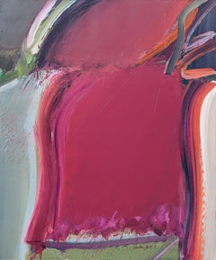 « A Painting, #1450 » Peinture abstraite gestuelle moderne rouge, orange et bleue