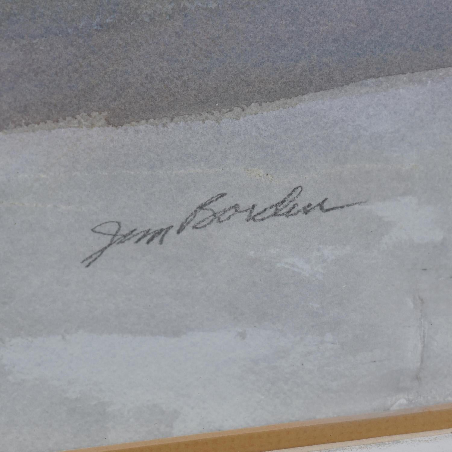 Toile James C. Borden - Grande peinture à l'aquarelle - Scène de paysage urbain dans un cadre cérusé en vente