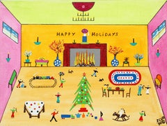 Vintage Holiday Folk Art Painting Toys Interior James Litz American Naive Rare Christmas