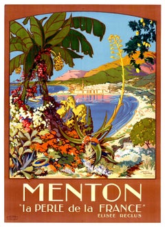 Original Menton “La Perle de la France” Vintage French Riviera Travel Poster