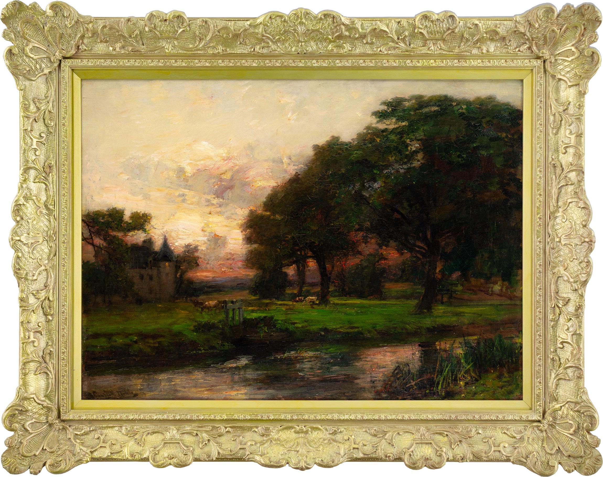 James Campbell Noble Animal Painting - Evening, 19th-Century Scottish Landscape Painting