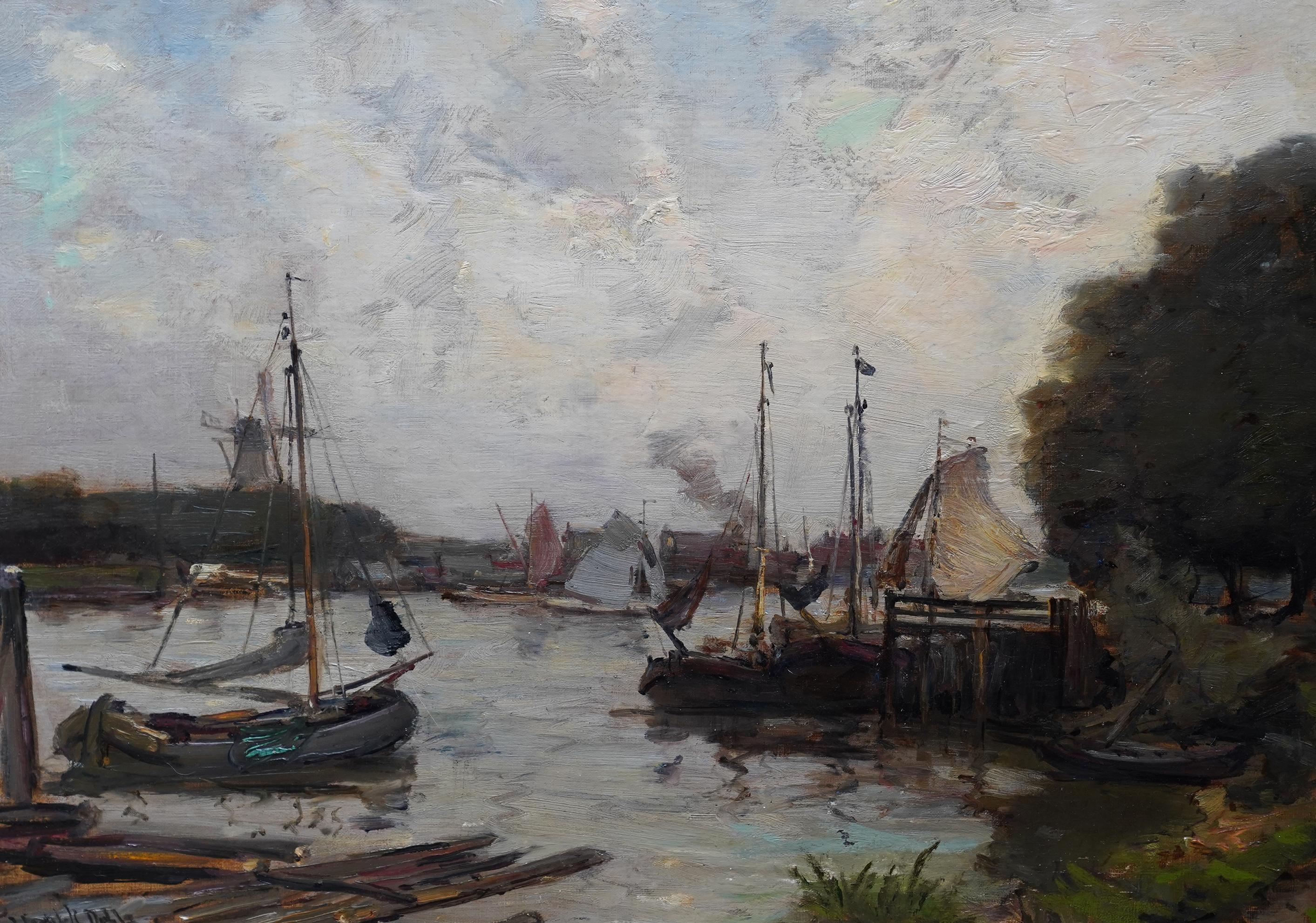 Harbour Seascape - peinture à l'huile marine impressionniste écossaise de l'époque édouardienne - Impressionnisme Painting par James Campbell Noble