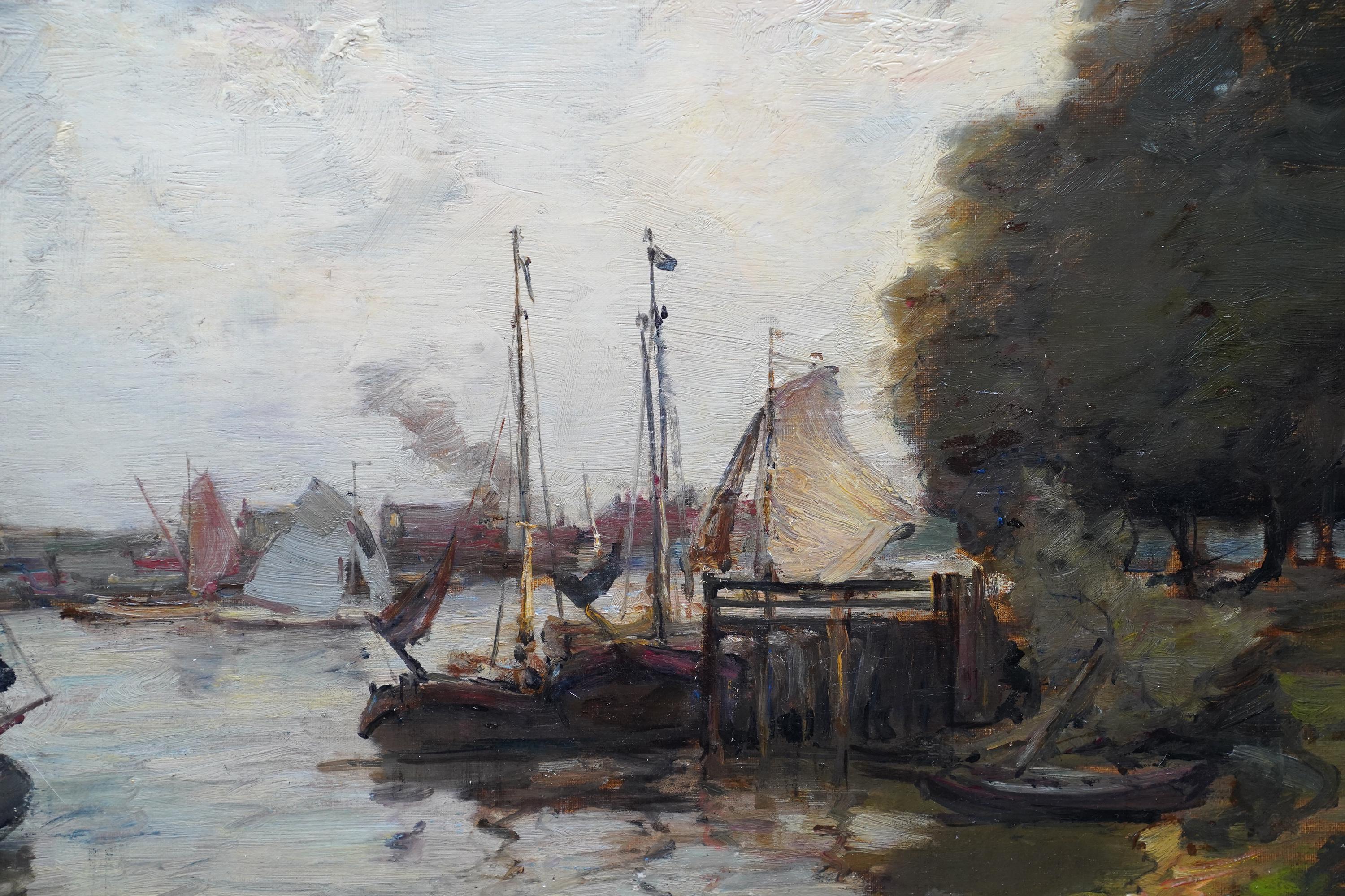 Harbour Seascape - Scottish Edwardian Impressionist art marine oil painting For Sale 2