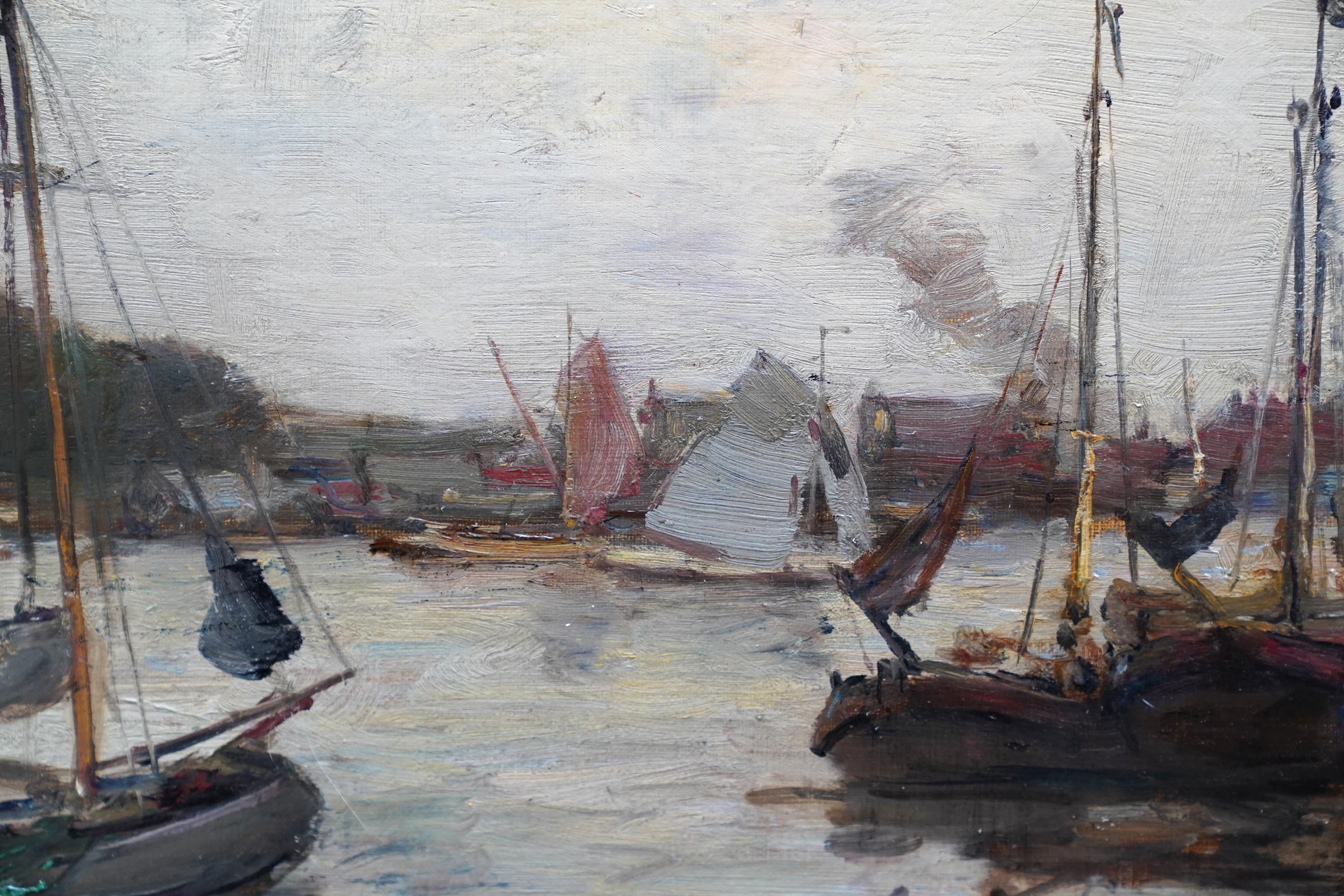 Harbour Seascape - peinture à l'huile marine impressionniste écossaise de l'époque édouardienne en vente 2