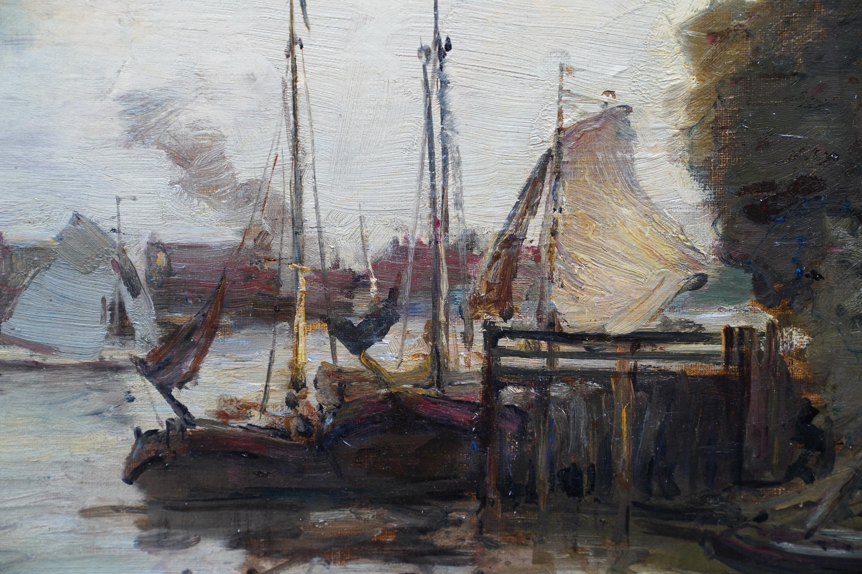 Harbour Seascape - peinture à l'huile marine impressionniste écossaise de l'époque édouardienne en vente 3