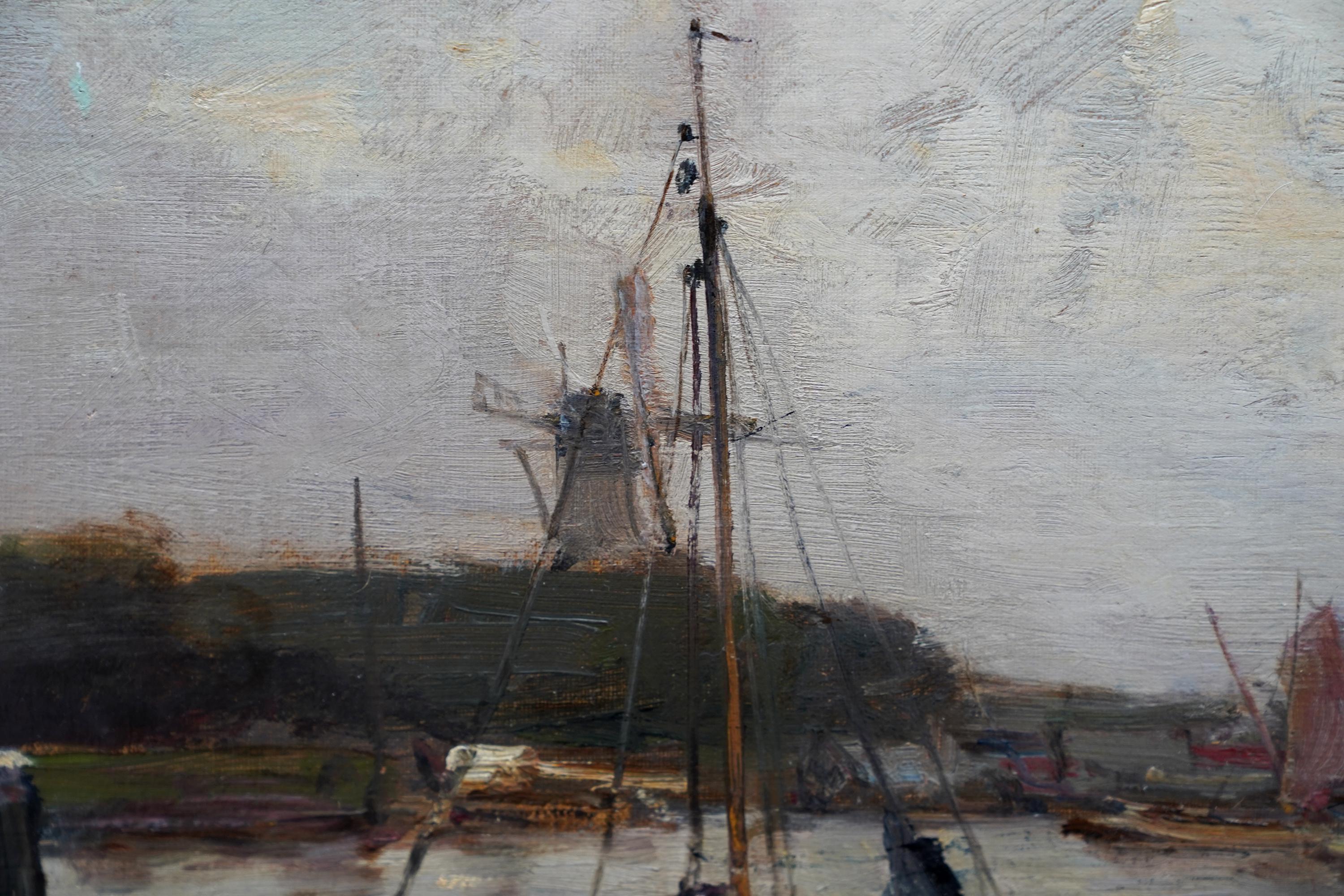 Harbour Seascape - Scottish Edwardian Impressionist art marine oil painting For Sale 5