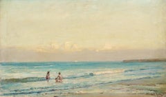 Scottish Oil Painting Impressionist Beach Scene Hand Carved Drysdale Frame