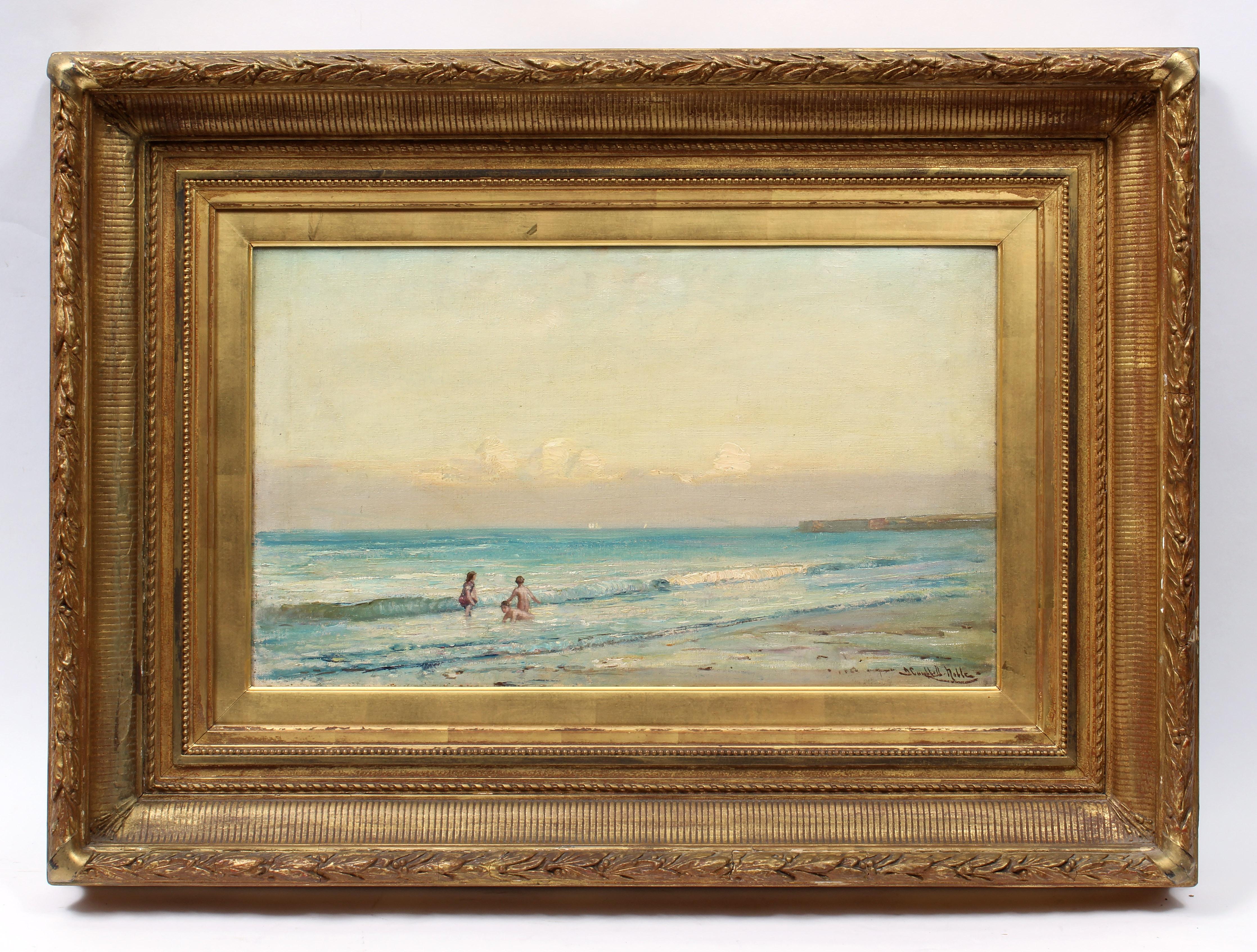 James Campbell Noble Landscape Painting - Scottish Oil Painting Impressionist Beach Scene Hand Carved Drysdale Frame