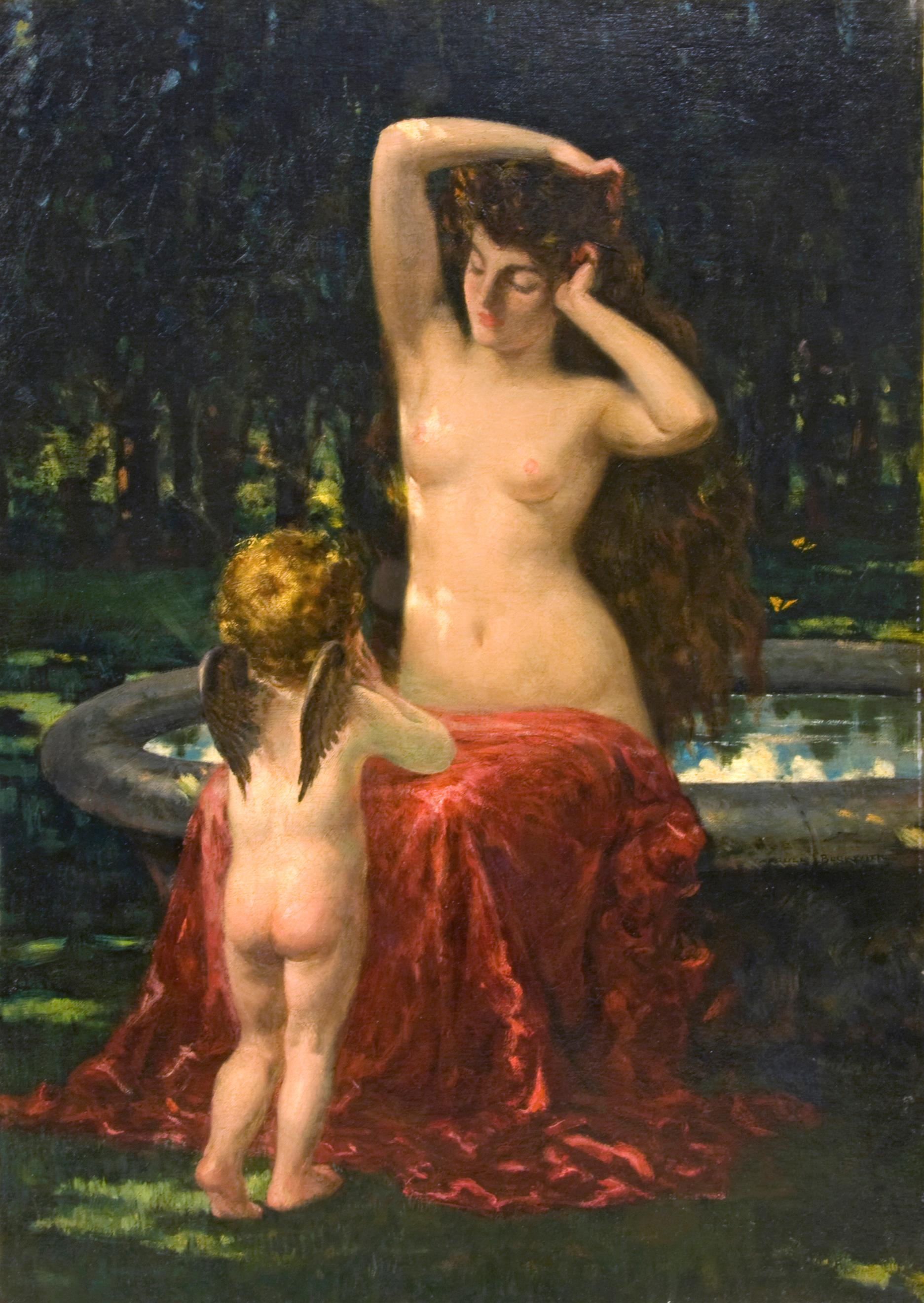 James Carroll Beckwith Figurative Painting - A Sylvan Toilette -- ca. 1898