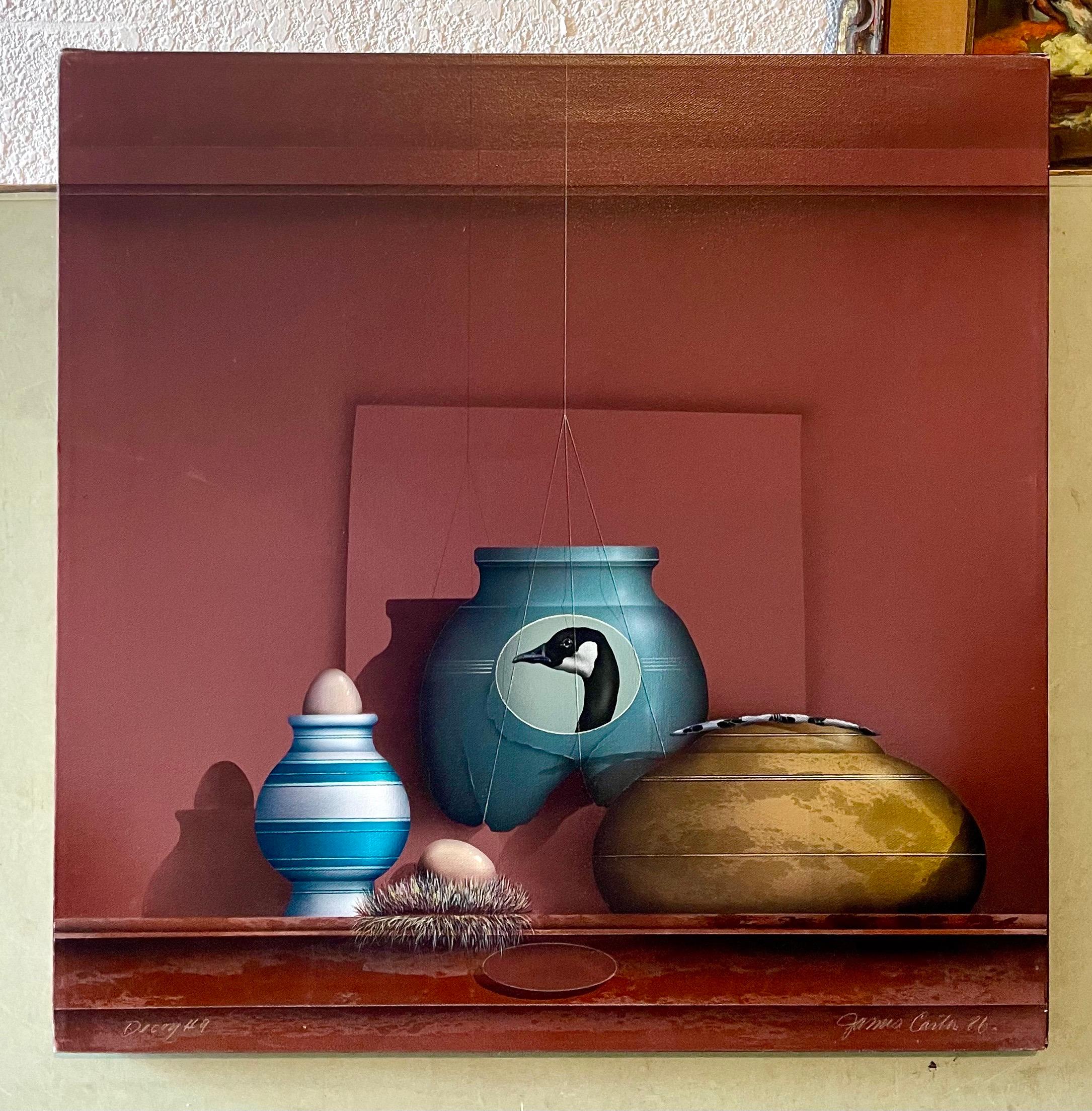 Pintura al aerógrafo trampantojo sobre lienzo Señuelo de pesca para patos James Carter en venta 4