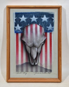 Trompe L'Oeil American Flag Animal Skull Pop Art Oil Painting by James Carter