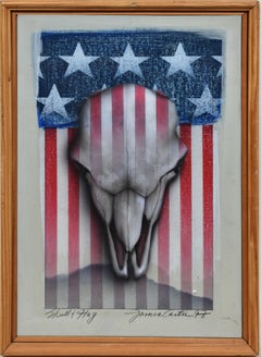 Trompe L'Oeil American Flag Animal Skull Pop Art Oil Painting by James Carter