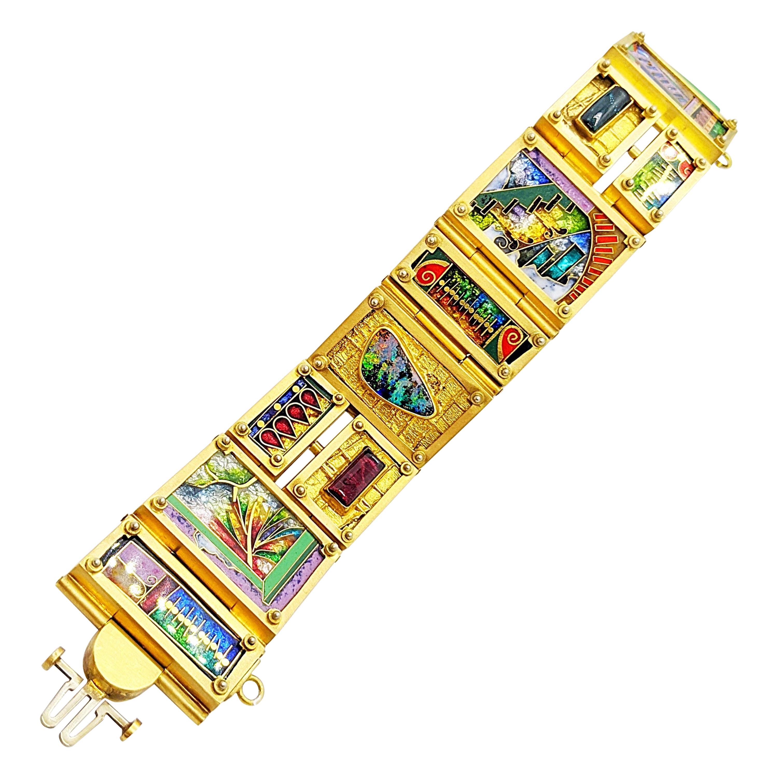 James Carter "Piece Unique" 18KT YG, Enamel & Semi Precious Artisan Bracelet