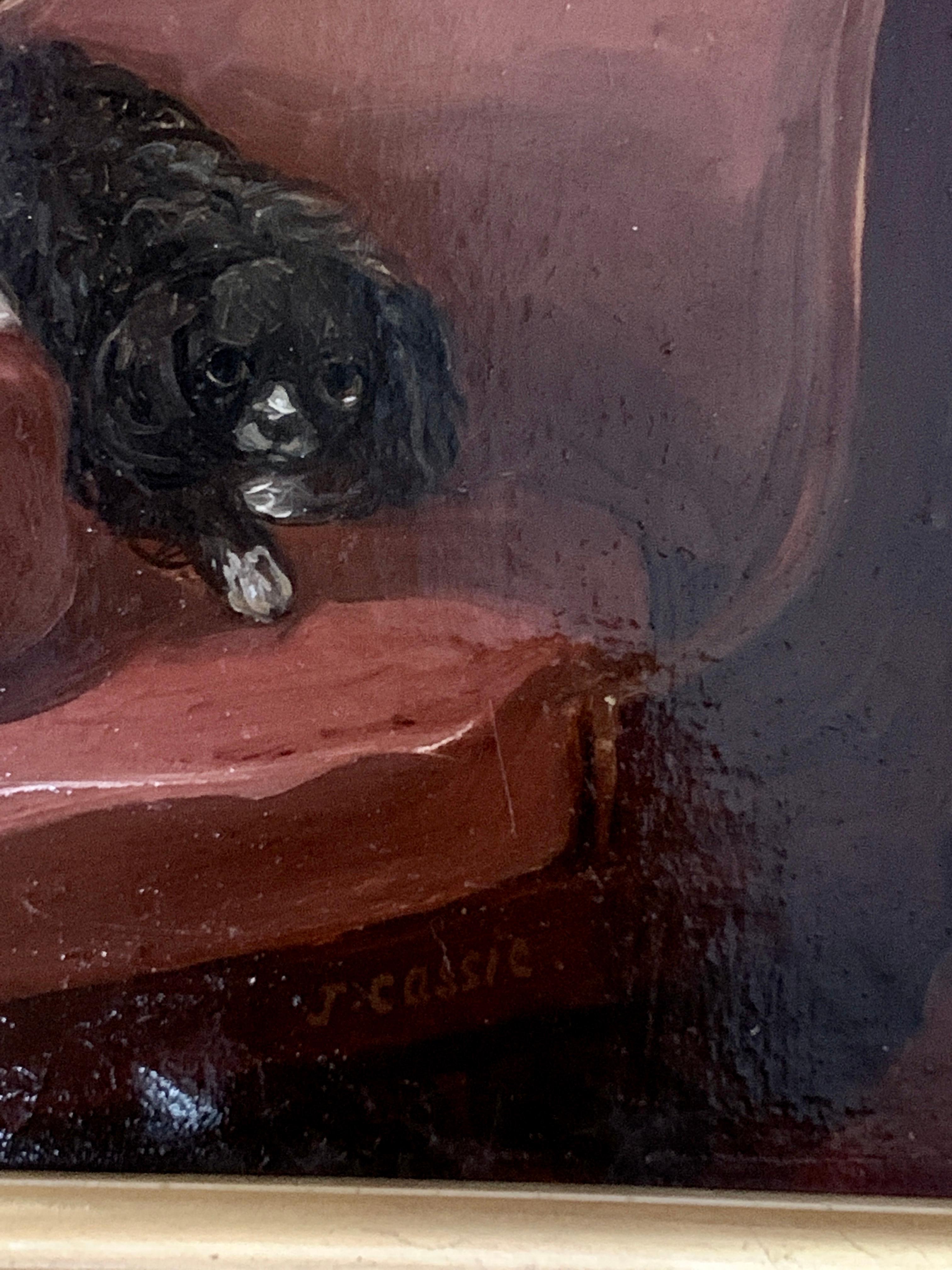 Portrait anglais du 19e siècle représentant deux chiens de race Cavalier Charles assis - Victorien Painting par James Cassie