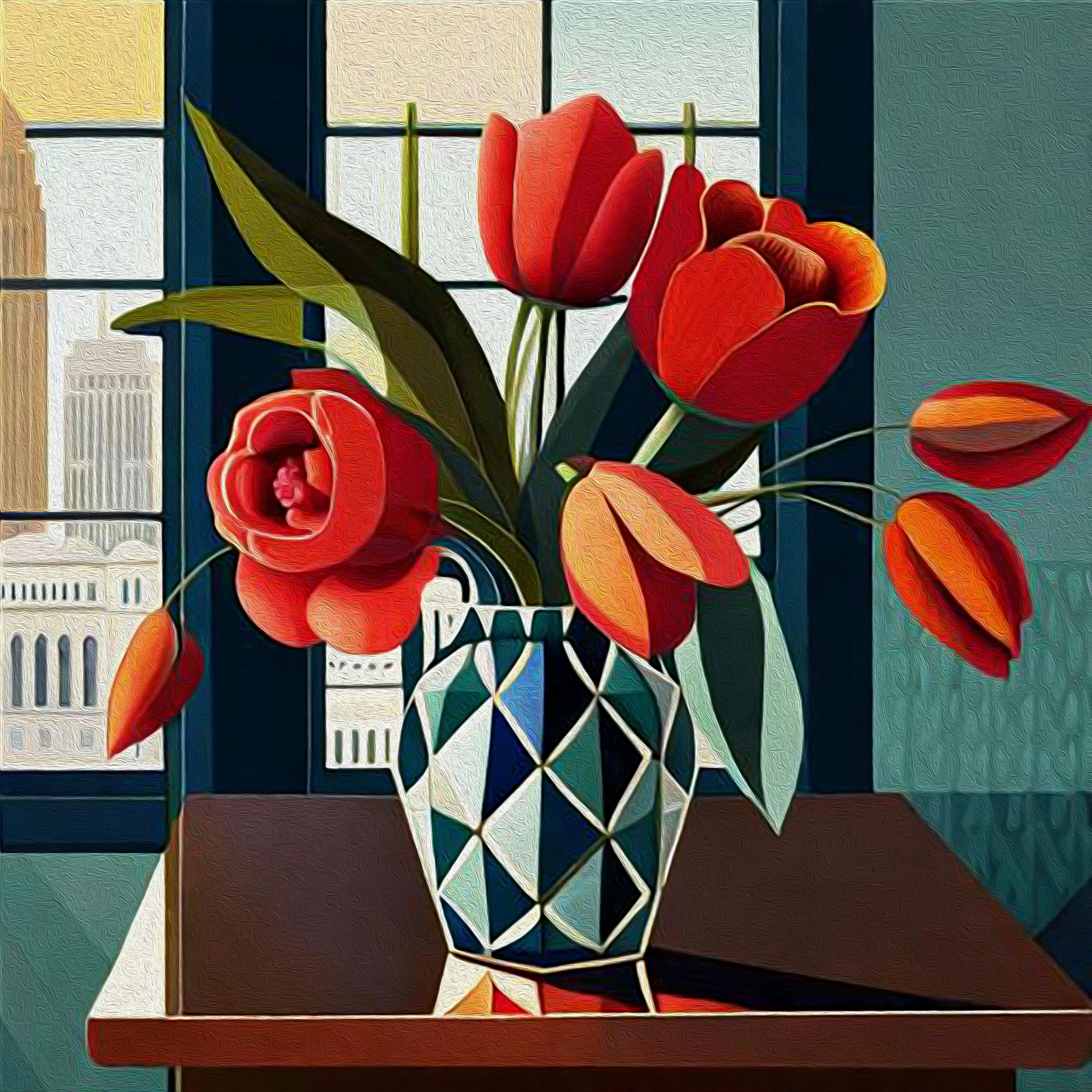 James Chadwick  Still-Life Print - Floral Symphony in the Art Deco City