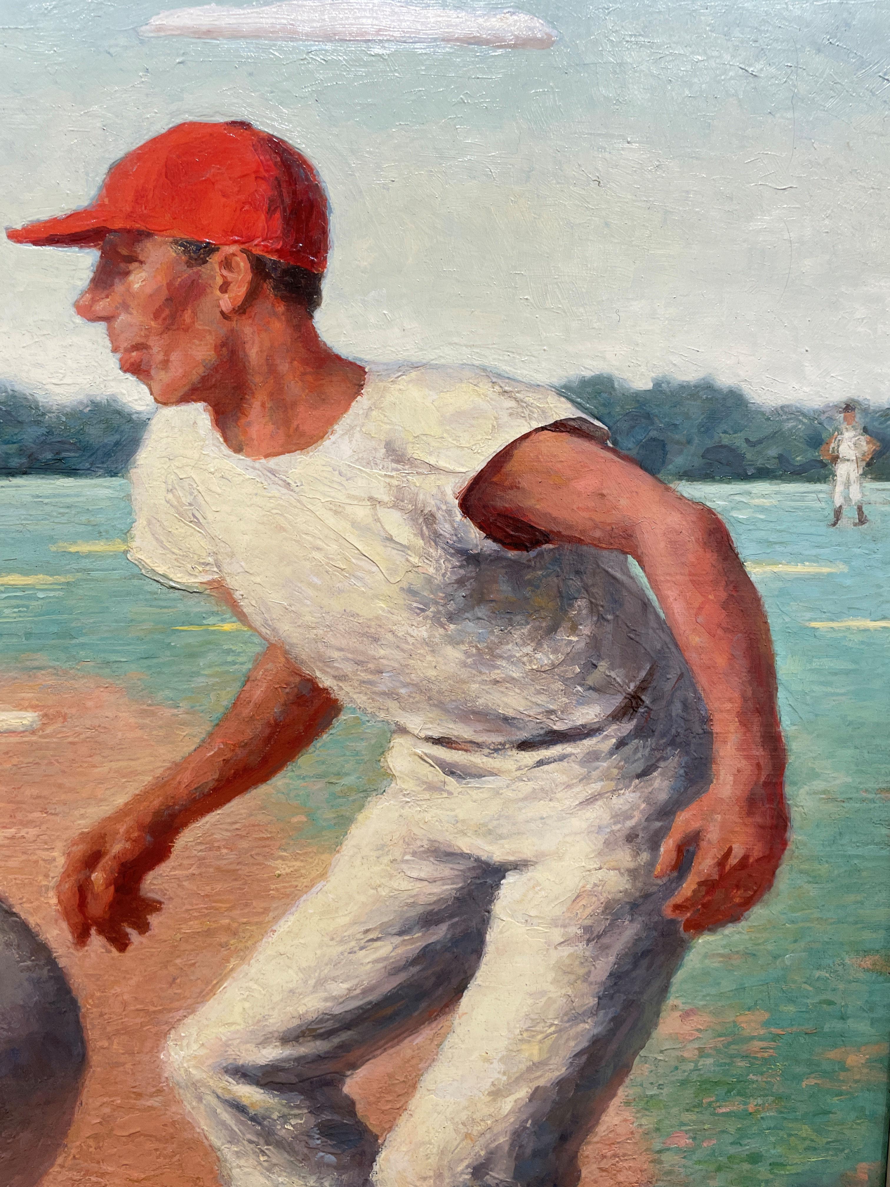 „Man on First“ James Chapin, Baseballsport, Figurative WPA, amerikanische Szene im Angebot 1