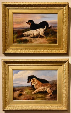 Oil Painting Pair by James Charles Morris "Terrier's Rabbiting"