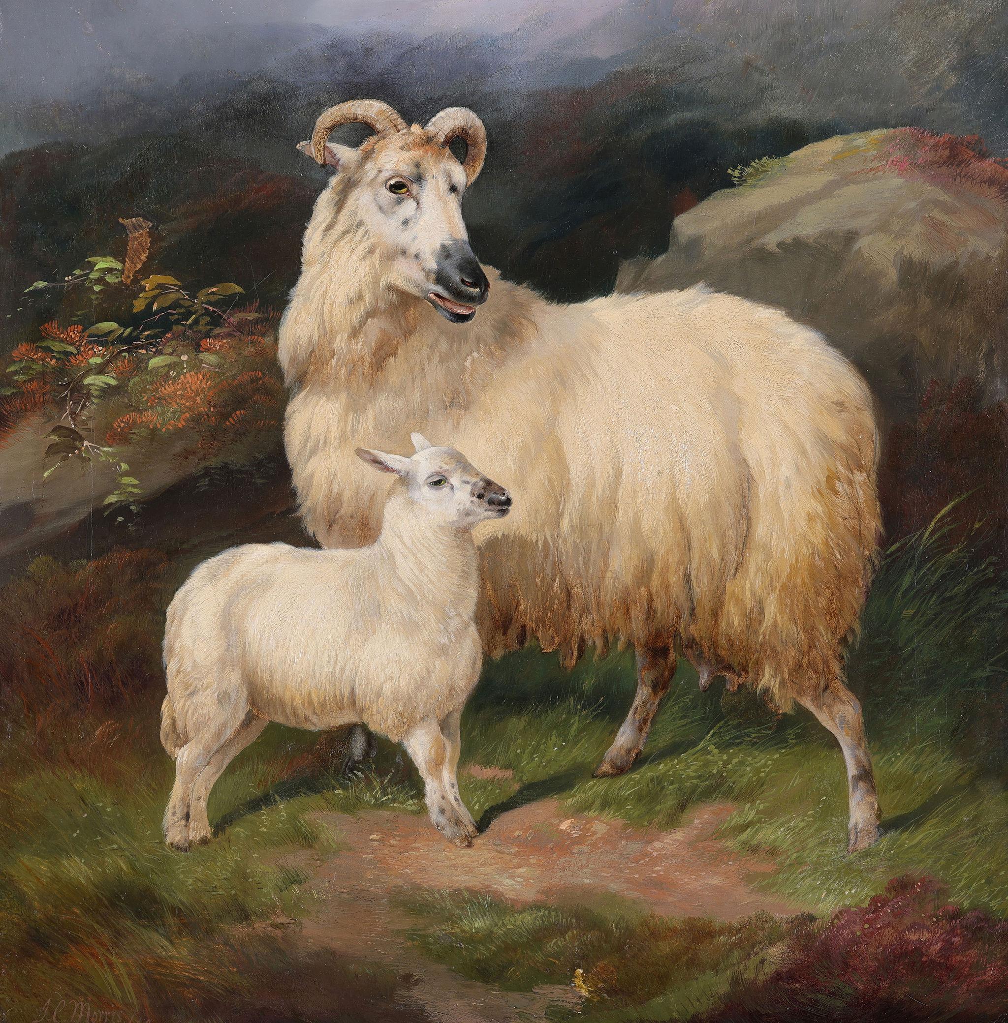 A Ram with its Lamb - Victorian Painting by James Charles Morris