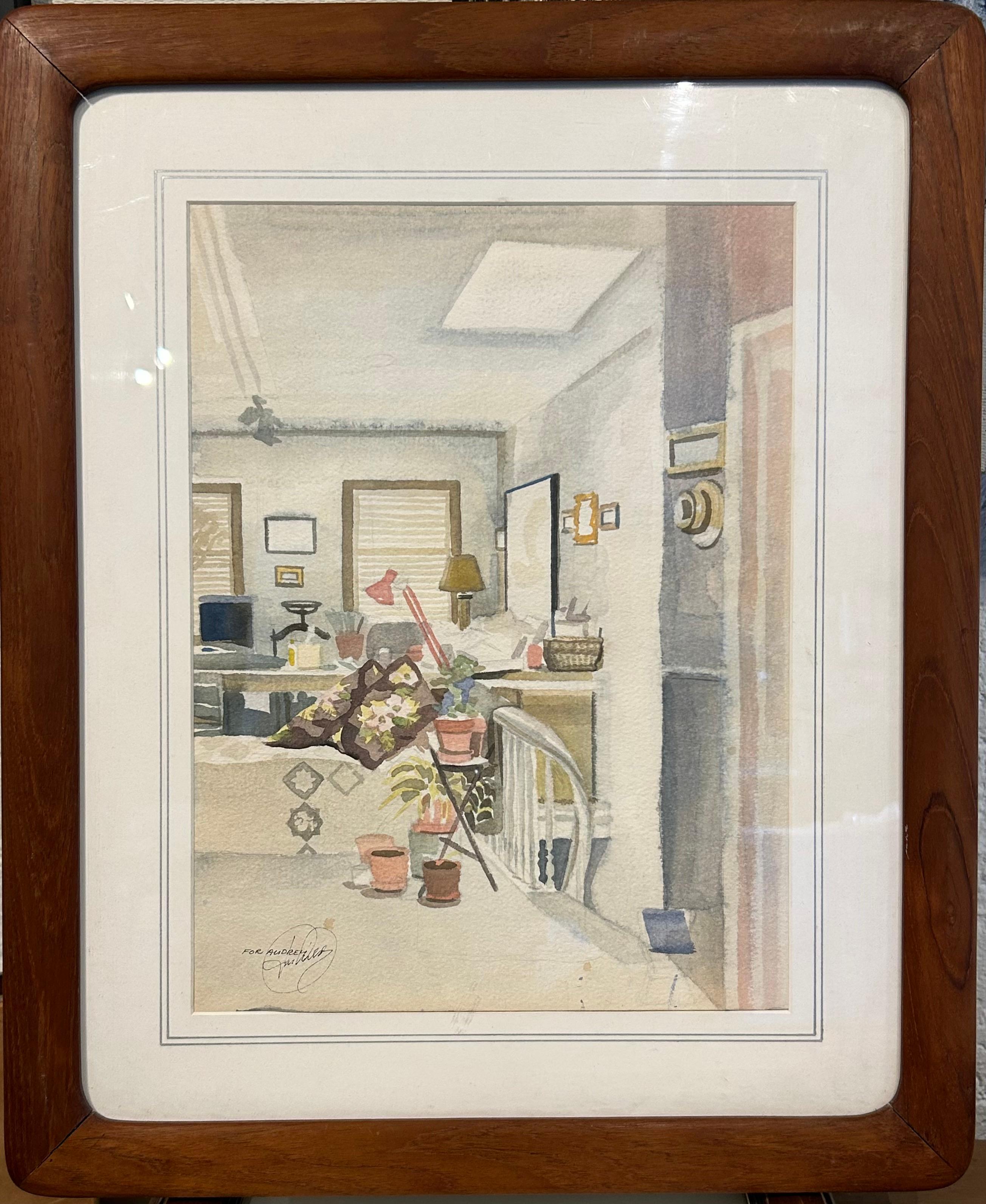 Dieses Werk des klassisch ausgebildeten Gammellianer-Malers James Childs wurde seiner Künstlerkollegin Audrey Anastasi geschenkt.  Es handelt sich um ein fein beobachtetes Aquarell, das vor Ort gemalt wurde und ihr Malstudio in Brooklyn, NY,