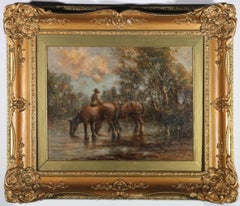 Antique James Christie Bruce - Framed Early 20th Century Oil, Horses Watering