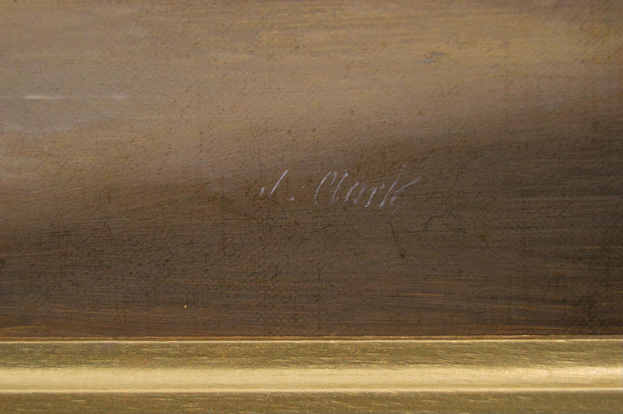 19th Century sporting horse portrait oil painting of a bay horse in a stable 1