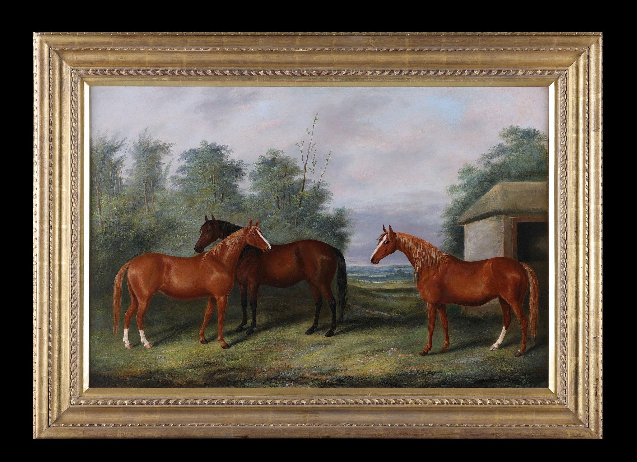 Three Horses Grazing - Painting by James Clark