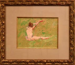 "Nudo astratto in stile arabesco" di James Cobb; opera incorniciata, 9" x 11", olio su tela, 2010