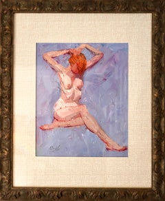 « Abstract Nude Fixing Hair » de James Cobb ; 12,625" x 10,25" ; huile sur toile, encadrée